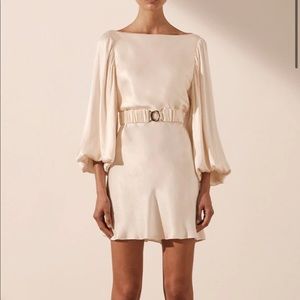 . LA LUNE BALLOON SLEEVE MINI DRESS WITH BELT - CREAM